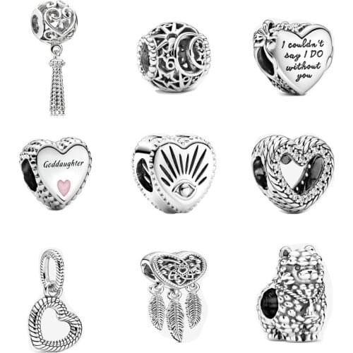 2020 New 925 Sterling Silver Goddaughter Heart Charm Fit pandora Bracelet Snake Chain Pattern Open Heart Charm DIY Jewelry