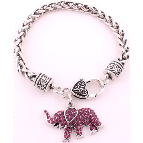 New Arrival rhodium plated studded with sparkling crystal Rose Red Elephant charm bracelet