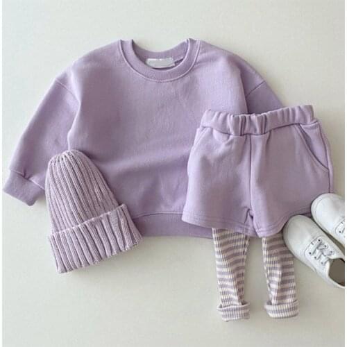 2-4 Years Baby Boy Girl Kids Clothes Clothing 2 Pieces Solid Korean Style Long Sleeve Shirt 2021 Spring Sets Clothes For Teens