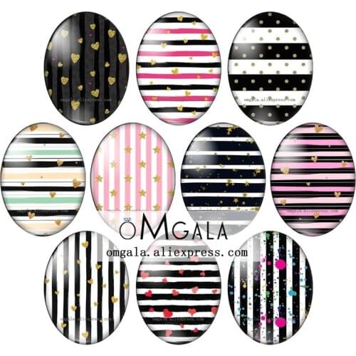 Colorful Stripe With Love Heart Star Dots Patterns 13x18mm/18x25mm/30x40mm Oval photo glass cabochon flat back Making findings