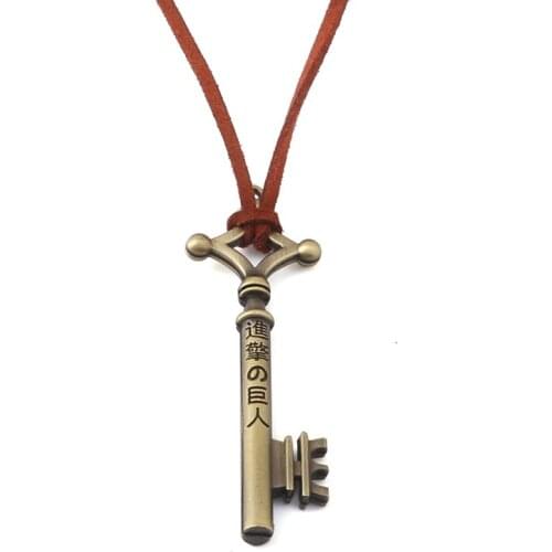 New Attack On Titan Eren Key Necklace Vintage Fashion Metal Entering The Giant Logo Cosplay Jewelry Toy Costumer Gift Ornaments