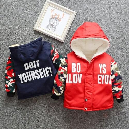 Boys Coat Warm Outerwear Jackets Children Clothing Hooded Coat Autumn Winter Thicken Toddler Boys Camouflage Printing Clothes