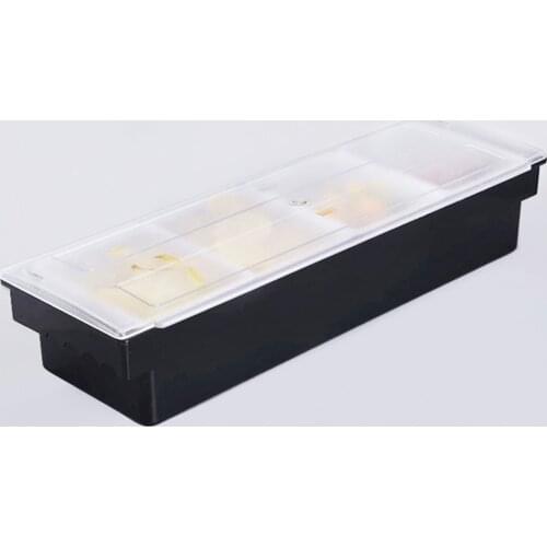 Plastic Condiment Dispenser 4 Compartment Black Bar Condiment Holder, Cocktail Garnish Tray