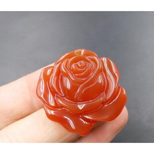 Natural Red jadeite Rose Hand-Carved Lucky Amulet Necklace Pendant