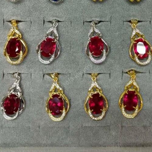 Sale Artificial Red Color Ruby Oval Cut Corundum Main Stone Copper Necklace Female Charm Party Birthday Jewelry Pendant Necklace