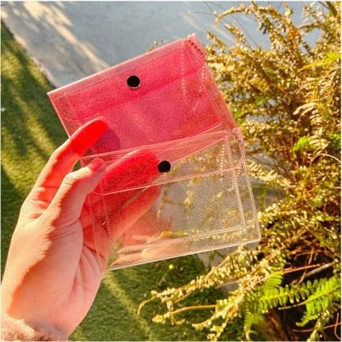PVC Button Storage Bag Transparent Water Proof Simple Mini Portable Chain Girl Heart Zero Wallet USB Cable Earphone Organizer
