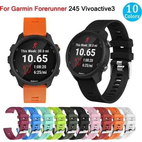 10 Colors Silicone Steel Buckle Straps Accessories Bracelet 20MM Strap For Garmin Forerunner 245 245M 645 645M Vivoactive 3 3M