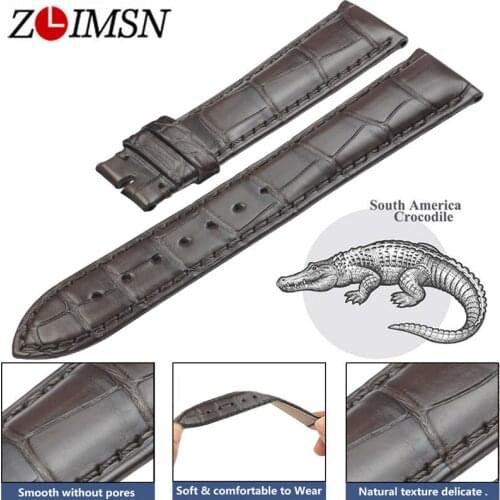 ZLIMSN Crocodile Leather Brown Strap Fashion Bamboo Pattern Hand-Sewn Luxury Comfortable Men and Women Watch Band 22mm 12mm-26mm