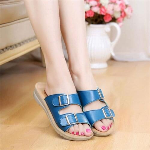 ZZPOHE Women Slipper Sandals 2019 Summer Genuine Leather Non-slip Platform Ladies Shoes Women Open Toe Soft Beach Sandals