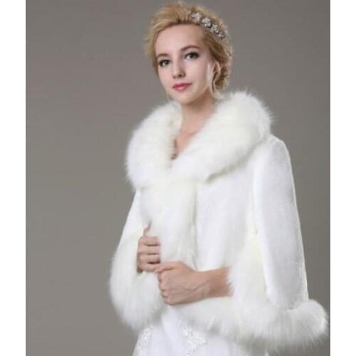 Wedding Bridal Bolero Wrap Winter Shawl Jacket Coat Cape Faux Fur Stole Ivory Womens Winter Shawl