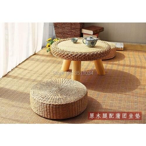 Asia style Japanese style Rattan Round Table Traditional Asian Furniture for balcony Living Room Low Floor Coffee Table Wooden