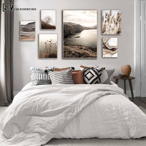 Reeds Grass Sunrise Canvas Painting Nature Landscape Scandinavian Poster and Print Nordic Style Wall Art Picture Home Decoration