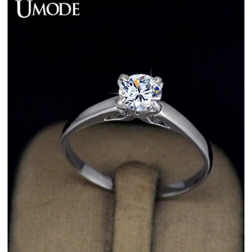 UMODE Wholesale Plating Classic Uplifted 4 Prong Single Zirconia Anillos Mujer Wedding Ring for Women JR0137