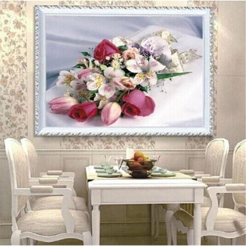 Needlework 5D Diy Diamond Painting Cross Stitch Rose Diamond Embroidery Flower Vertical Print Rubiks Cube Drill Picture
