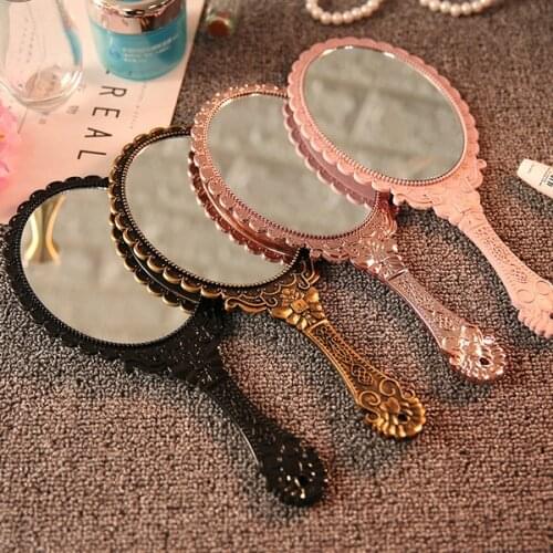 1PC Mini Portable Vintage Mirror Handhold Makeup Mirror Pink Floral Oval Round Cosmetic Hand Held Mirror With Handle For Women