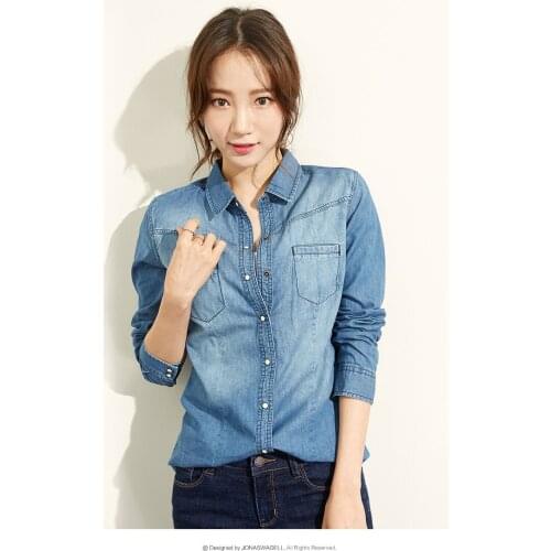 2018 Autumn Slim Cotton Denim Shirt Women Casual Jeans Shirts Long Sleeves Ladies Camisa Jeans Feminina Blouse Clothing