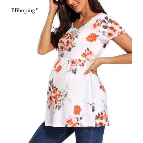 Womens Maternity Round Neck Shirt Maternity T-Shirt Basic Pregnancy Tops Casual Loose Short Sleeve Tee Pregnancy Mama Tops