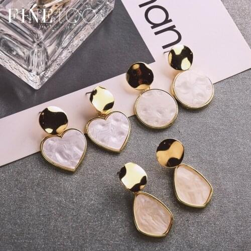 Korean Fashion Acrylic Irregular Geometric Drop Earrings for Women Gold Color Metal Round Heart Statement Earrings Jewelry