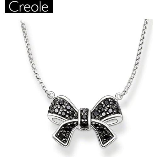 Europe Style Black Bow Knot Necklace For Women, Europe Style Glam 925 Sterling Silver Fashion Soul Jewelry