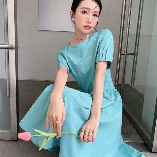 2021 Fashion design summer women dress high quality pullover long Dress with o-neck French romantic Casual clothes normcore