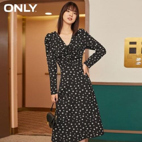 ONLY summer print A-line waist mid-length goblin skirt dress female | 120307255