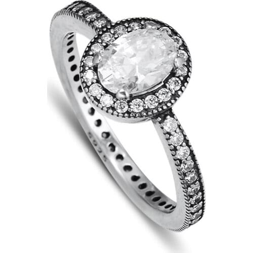 Vintage Elegance Rings with Clear Cubic Zirconia 100% Authentic 925 Sterling Silver fine Jewelry for Women Free Shipping