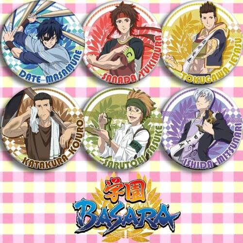 1pc 58mm Anime Gakuen Basara Date Masamune Sanada Yukimura Brooch Badges round icons