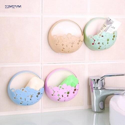 1pc Wall-mounted Strong Sucker Soapbox Hollow Soap Box Drain Soap Dish Jewelry Storage Rack Kitchen Bathroom Tools