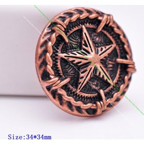 10PC 33mm VINTAGE COPPER WESTERN TEXAS STAR BARBED WIRE HORSE RODEO SADDLE TACK REPLACE LEATHERCRAFT BELT CONCHO