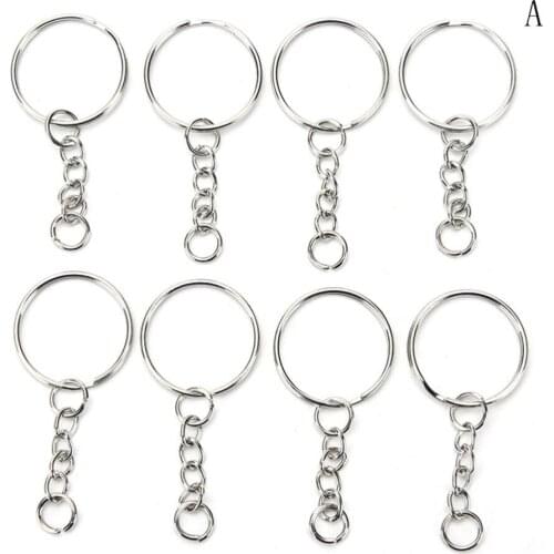 100 Pcs/Set Silvery Key Chains Stainless Alloy Circle DIY 3 Styles Jewelry Key Ring 25mm