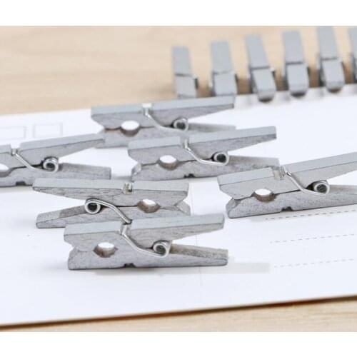 200pcs Silver Wood Mini Pegs Easter Wedding Christmas Card Holders Clothespins Clips Table Decorations DIY Crafts Scrapbook 25MM