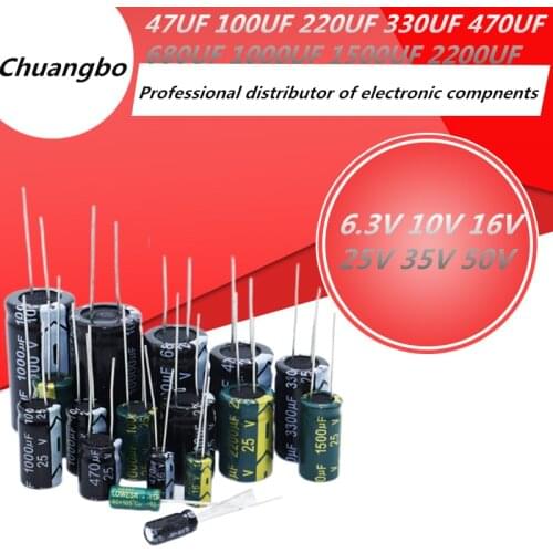 5-20pcs 47UF 100UF 220UF 330UF 470UF 680UF 1000UF 1500UF 2200UF 10V 16V 25V 50V-450V low ESR high frequency aluminum capacitor