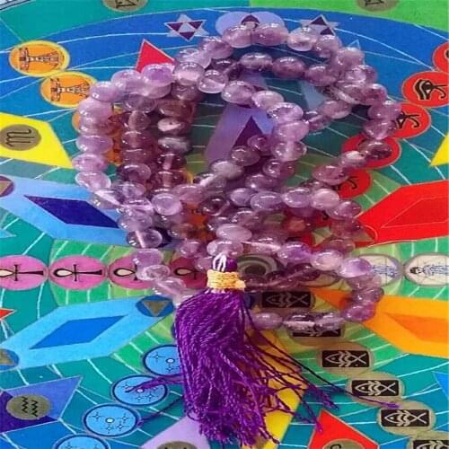 6mm Amethyst Gemstone 108 Beads Tassels Mala Necklace pray Lucky Meditation Unisex yoga cuff Chakas Bless Wrist Wristband Ruyi
