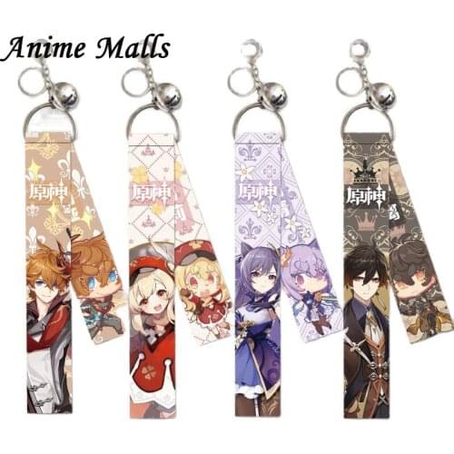Game Genshin Impact Streamer Pendant Keychain Cosplay Mengpa Mondstadt Cartoon Keyrings Fans ribbon