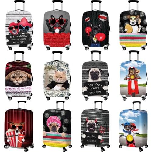 Bulldog Pattern Travel Accessories Luggage Cover Suitcase Protection Baggage Dust Cover Stretch Fabrics Trunk Set Cases for