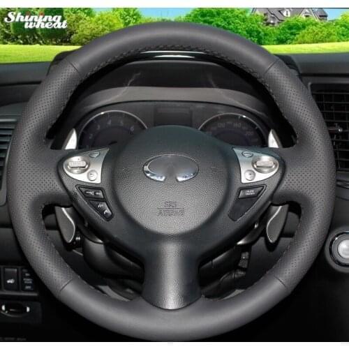 BANNIS Black Leather Steering Wheel Cover for Infiniti FX FX35 FX37 FX50 Nissan Juke Nissan Maxima 2009-2014