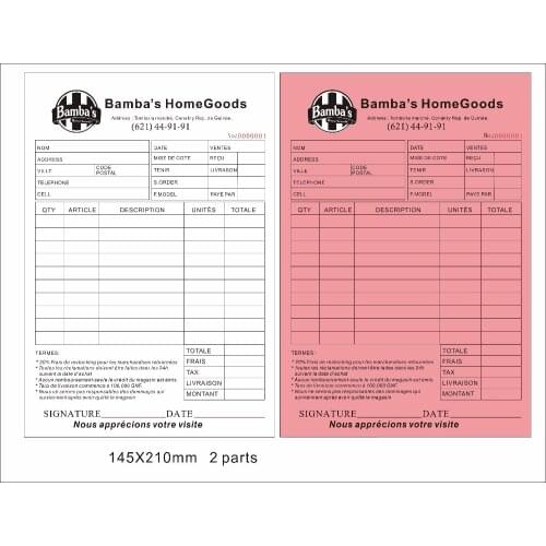 Custom print A5 175X210mm two copy carbonless paper invoice book ,free shipping by DHL or fedex
