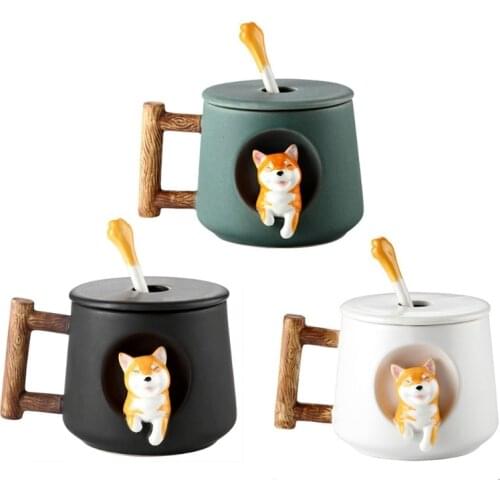 Home Decoration Cute Cartoon Animal Shiba Inu Ceramic Mug Creative Christmas Valentine Gift Couple With Lid Spoon Coffee Cup