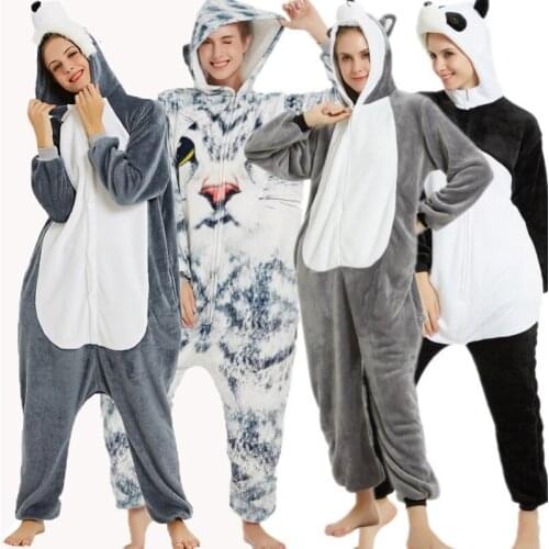 Kigurumi Onesies Animal Adult Panda Stitch Wolf Pajama Sleepwear Cartoon Cute Women Men Cosplay Costumes Jumpsuit Christmas Gift