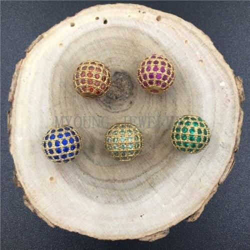 MY0687 Micro Pave Zircon Round Beads,Pure Gold Color Inlay Zirconia Beads,Brass Necklace Loose Metal Beads,Sizes For Option