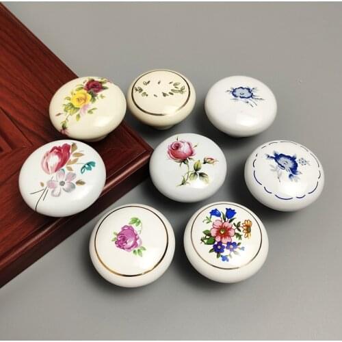 Kute Ceramic Knobs Single Hole Round Knobs Modern Wardrobe Kitchen Garden Door Handle Furniture Handle Drawer Cabinet Pulls