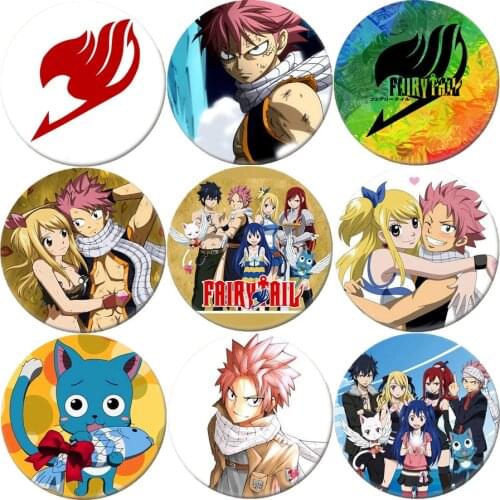 Hot Sale Japanese Anime FAIRY TAIL Brooch Natsu Gray Lucy Cosplay Badge Backpacks Button Clothes Xmas Gift JLDWB