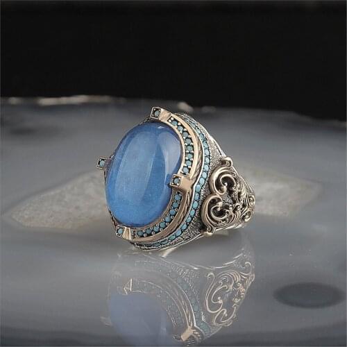 Semi Precious Paraiba Natural Gemstone 925 Sterling 925 K Silver Men 'S Ring