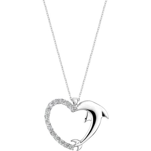 18K Gold Natural Diamond Heart Dolphin Necklace PKLY079