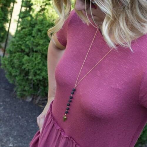 Arrow 7 Chakra Lava Rock Stone Necklace Women Essential Oil Diffuser Jewelry U2JF