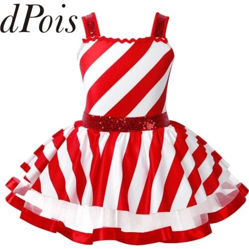 Girls Christmas Dress Dance Costume Shiny Sequins Striped Figure Ice Roller SkatingLeotard Ballet Dress Kids Dancewear