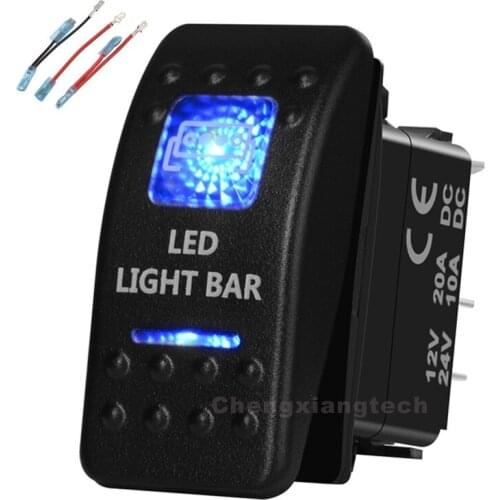 Blue Led 5 Pin on-off SPST Rocker Push Switch Led Light Bar Waterproof Overload protection Car Boat 12v/24v+Jumper Wires Set