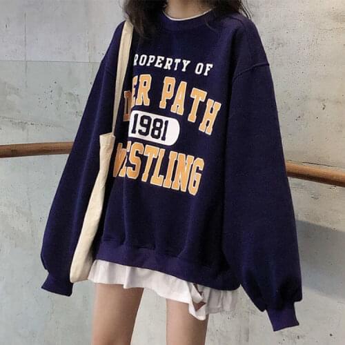 Oversized sweatshirts Harajuku Clothing For Women Casual Loose Vintage Letter Sweatshirt Female Korean style Kawaii Womens tops