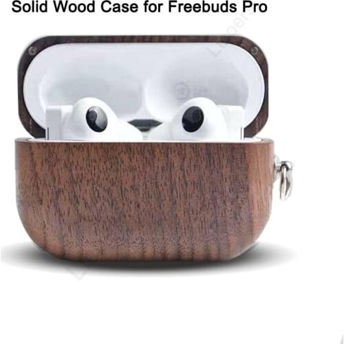 Solid Wooden for Huawei FreeBuds Pro Cherry Wood Black Walnut Case Wireless Bluetooth Headset Earphone Set Bags Shell with Hook