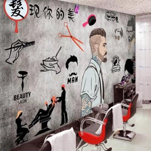 Custom wallpaper cement wall beauty salon barber shop background wall decoration - high quality silk fabric